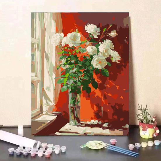 1 Set Adult DIY Oil Painting Kit with Wooden Easel DIY Paint by Number Kit Hands-on Ability Development Kit