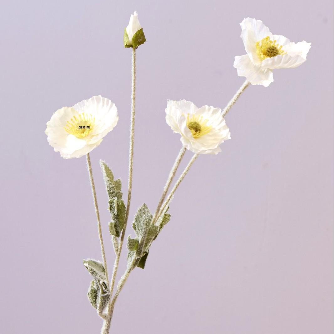 

Artificial Poppy Flower Bouquet for Indoor Wedding or Home Decor with Vase Display білий