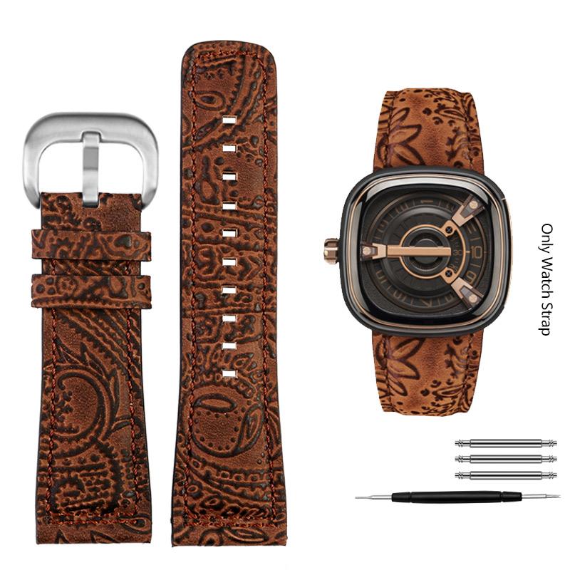 For Bracelet For Seven Friday Watch Strap Men's Square Mechanical M2/02 M3 T2 S1 Vintage High Quality Pattern Leather Watchband 28MM