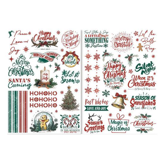 Yuletide Memories Stickers Rub-on Transfer Stickers Scrapbook Journal Stickers for Christmas Cards Photo Album