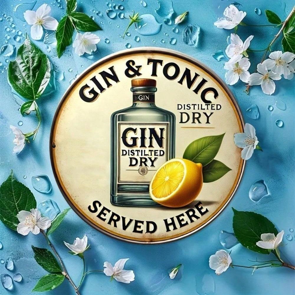Vintage Metal Tin Sign 8x8 Inch Gin Tonic Bar Pub Wall Decor Retro Rustic Man Cave Art