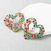 Women's Stud Earrings Creative Love Alloy Electroplated Colored Rhinestones Personalized Exaggerated Earrings