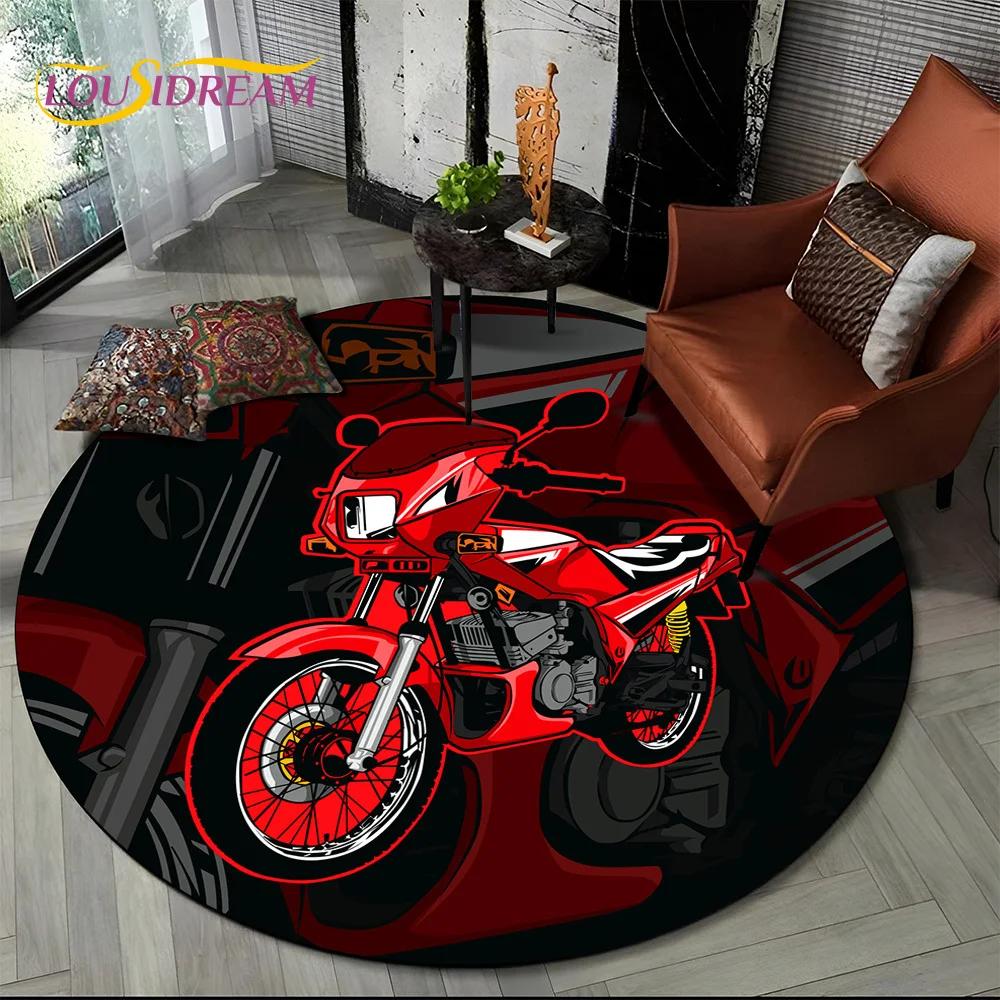 3D Retro Vintage Motorcycle Cartoon Round Area Carpet Rug for Living Room Bedroom Kid Playroom Decor,Pet Area Rug Non-slip Gift