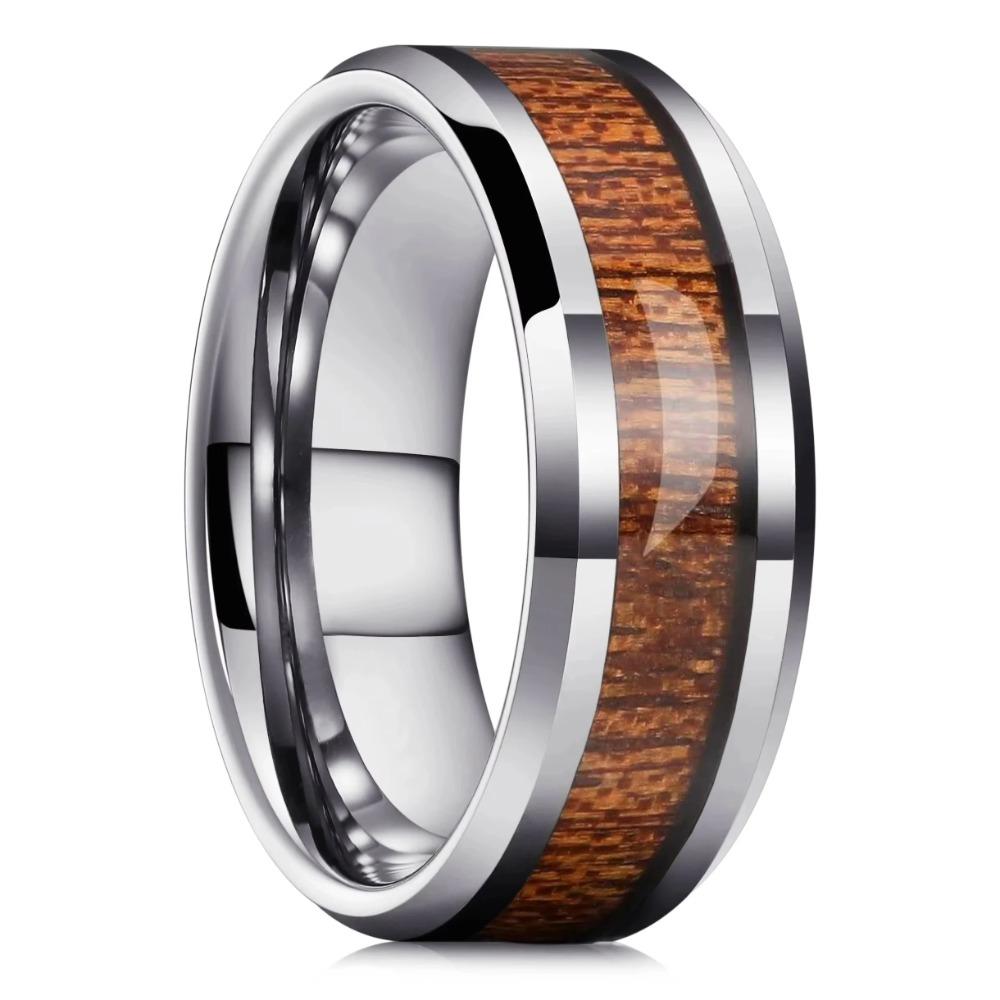 8mm Herren Schwarze Titan Eheringe Koa Holz Inlay Edelstahlringe für Männer Ehering Jahrestag Geburtstagsgeschenk
