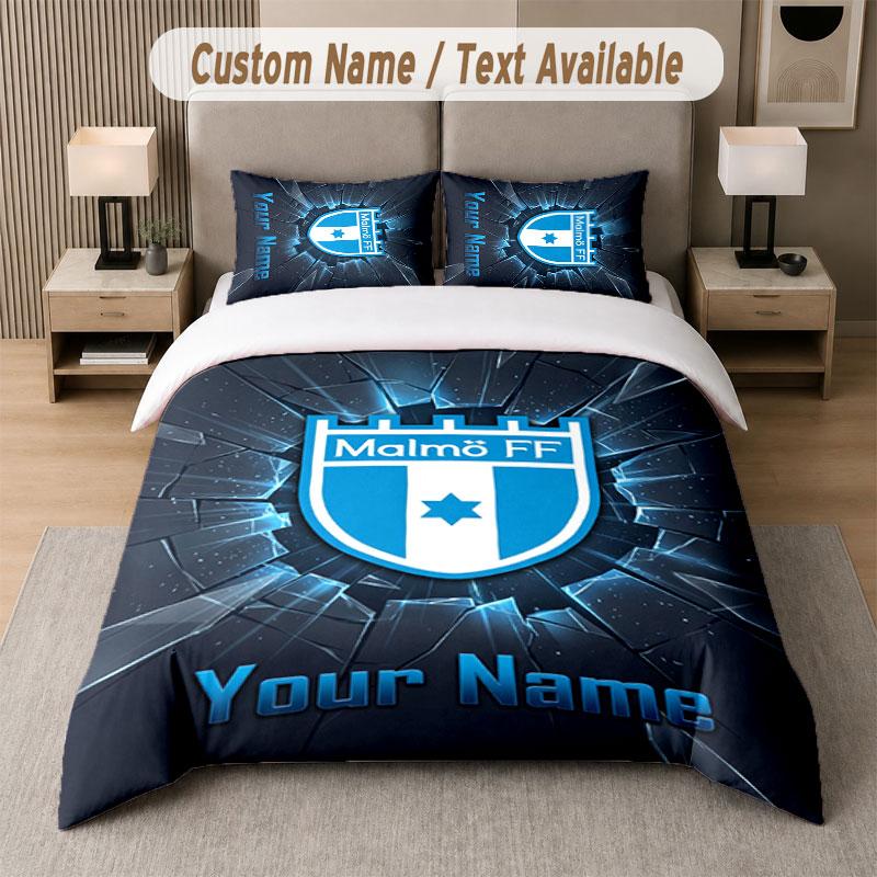 Custom Bedding Set Malmö FF Pattern, Print Name Text 1 Duvet Cover Plus 2 Pillowcases Home Textile