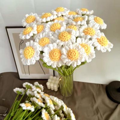 1 Pieza Flores de Margarita Artificial Acabadas Tejido a Mano Crochet Ramo de Margarita Boda Manualidades Hechas a Mano Plantas Falsas Decoración para el Hogar