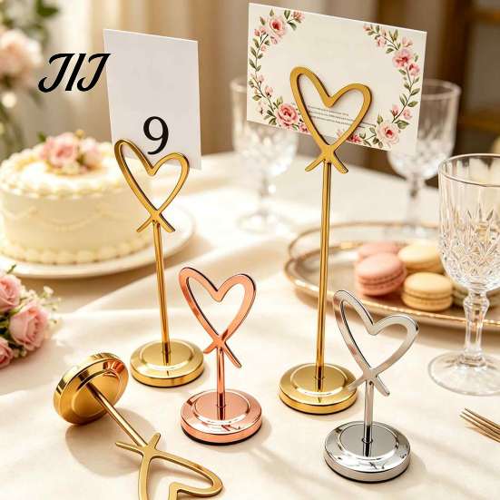 Decorative Sign Stands Hollow Heart Table Number Holder, Love Place Card Stand, Metal Clip for Photos, Food Signs, Memo Notes, Weddings, Birthdays,