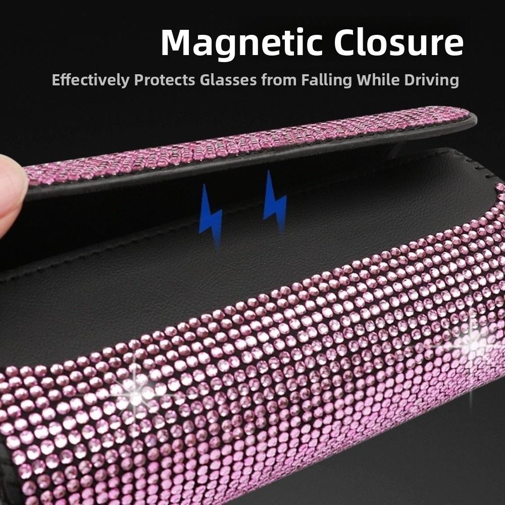 Rhinestone Car Eyeglasses Holder Luxury Sunglasses Storage Box Sun Visor Glasses Case Vehicle