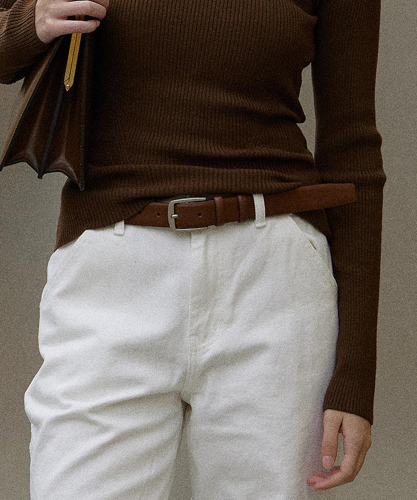 Hauseuobeupondeu Cow Leather Square Belt (Brown)