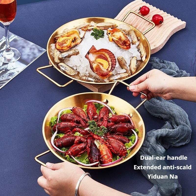 Stainless Steel Cooking Pot Frying Pan thickening with Double Handle Snack Plate Food Storage Tray Kitchen Tools