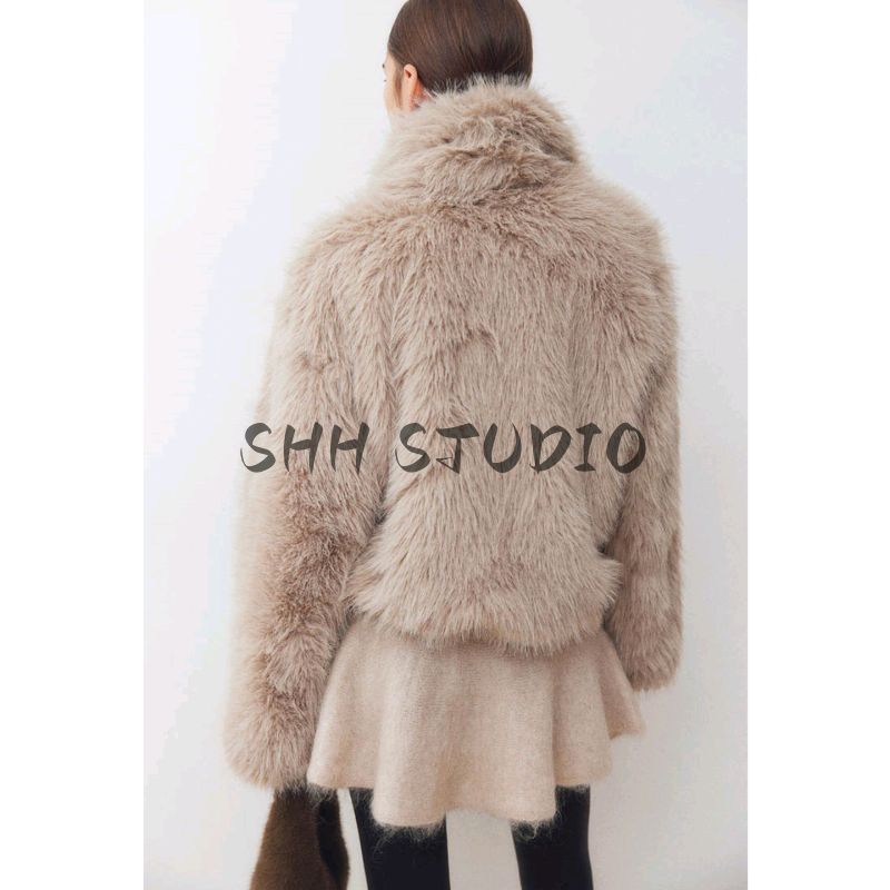 Autumn New Women clothes Idle Style Loose Faux Fur Christmas Warm Furry Lapel Outerwear 1252029