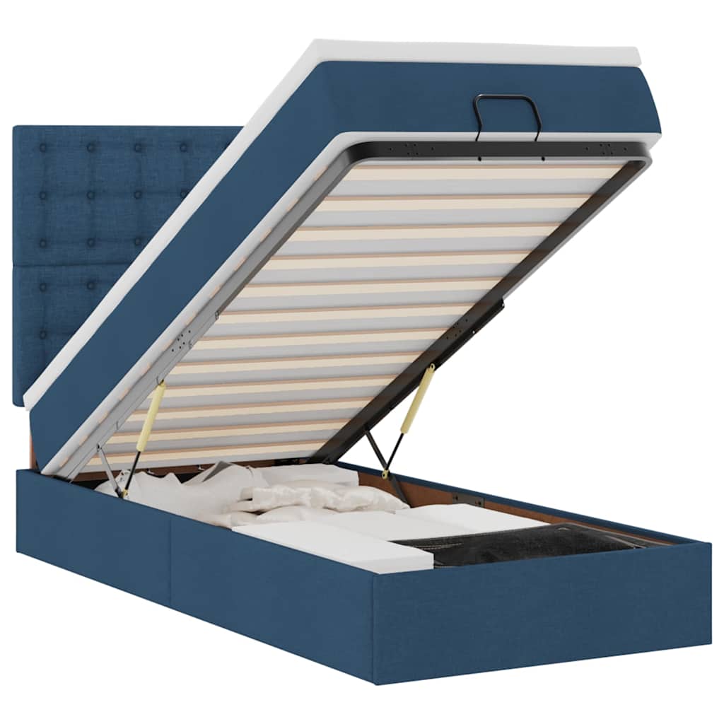 Ottoman Bed with Mattress Blue 90 x 190 cm Fabric
