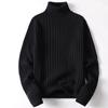 Men Solid Vertical Ribbed Turtleneck Long Sleeve Knit Sweater