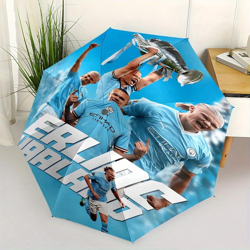 Erling Haaland, Manchester City Automatic Opening and Closing Umbrella, Compact Travel Umbrella, Lightweight and Portable, Suitable for Beac