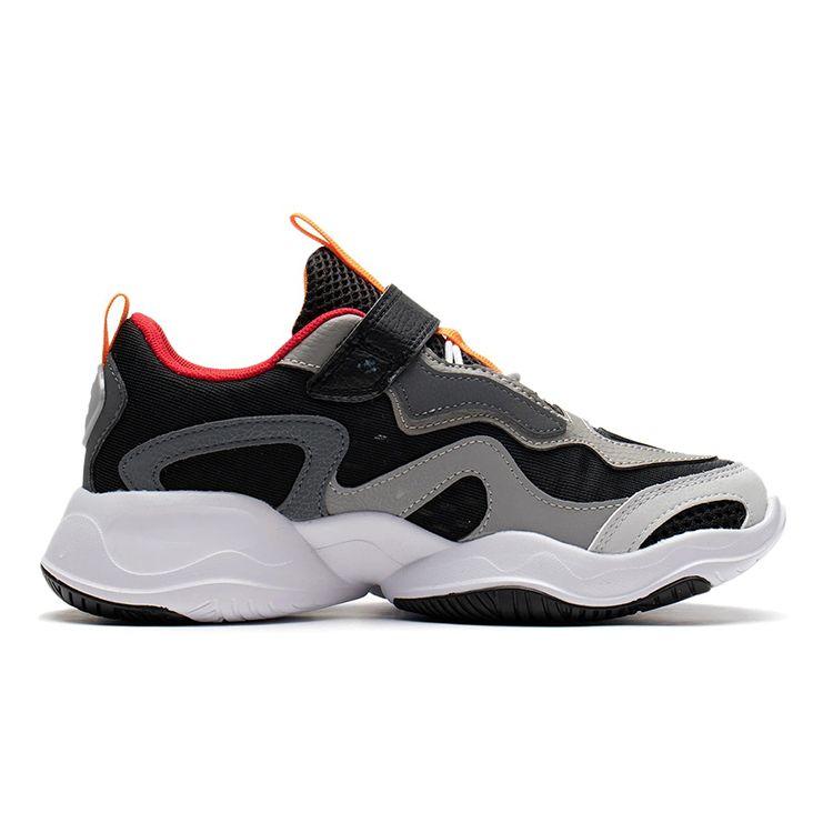 Li Ning Childrens Evo Non-Slip Shock Absorbing Wear-Resistant Breathable Sports Casual Shoes Kids Shoes Black Gray YKCS050-1