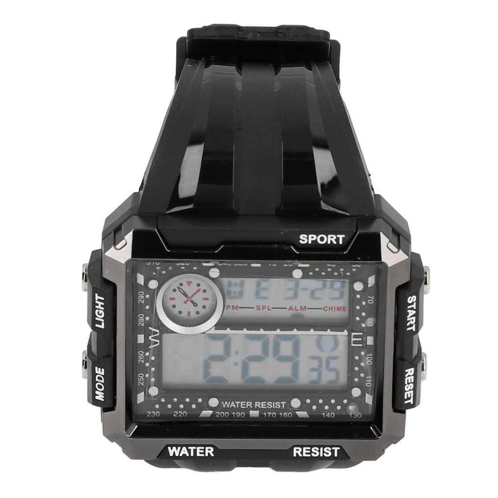 Digital Sports Watch 50m Waterproof Rectangular Large Screen Dial Watch 12 24 Hours LED Luminous Wrist Watch