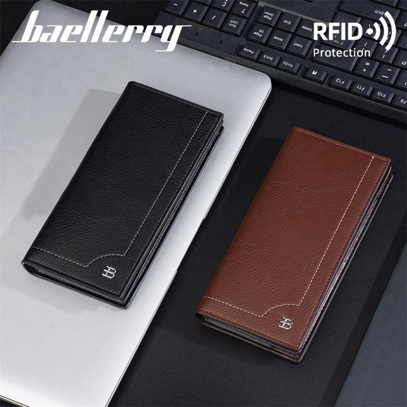 Baellerry RFID Protection Long Wallets for Men Vintage Design Business ID Card Holder Anti Theft Cash Money Bags Purse GZW
