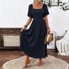 Women's Fashion Solid Color Square Neck Bohemian Five Sleeve Dress Concert Dress Beach Vacation