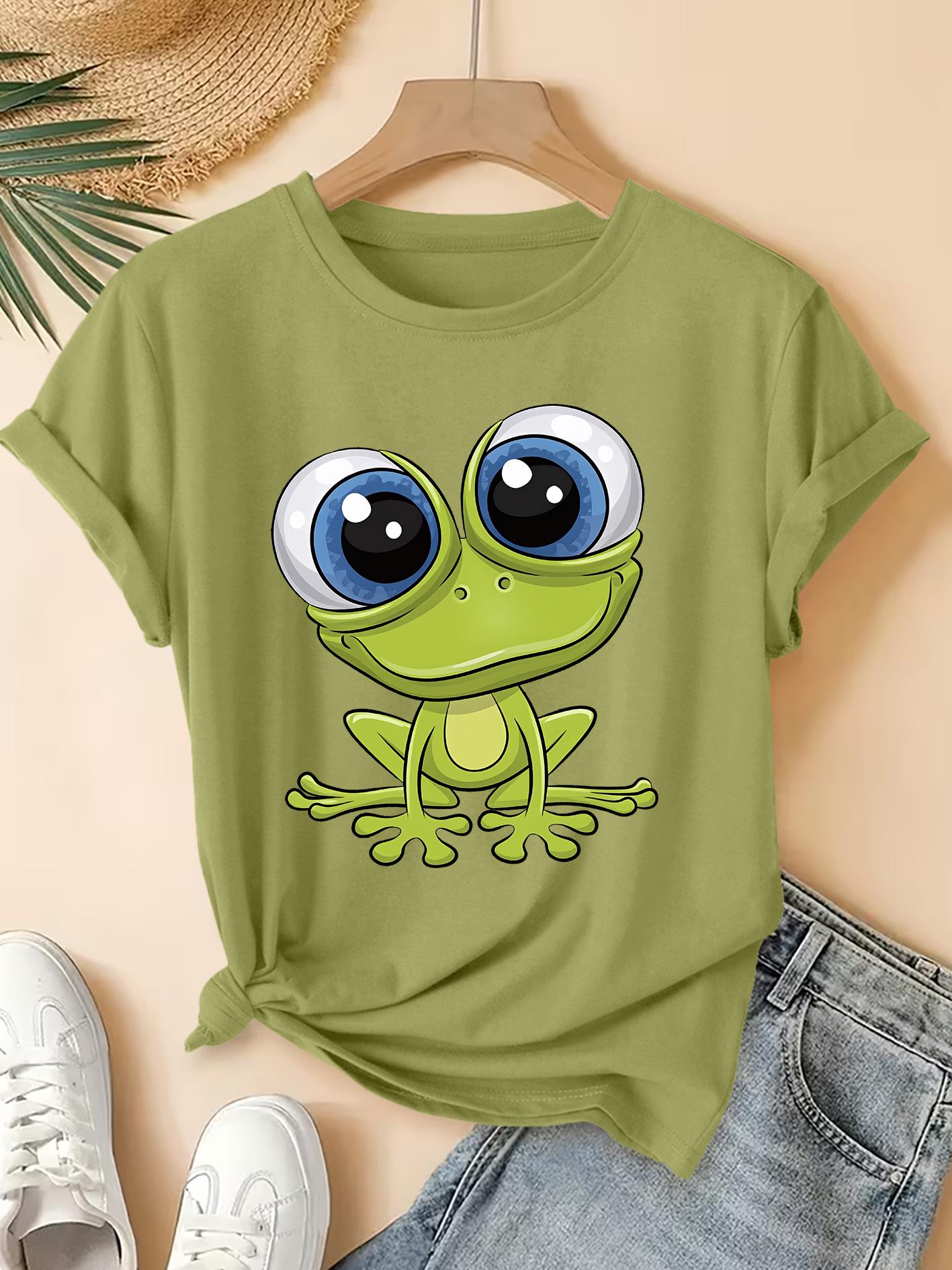 

Women s Vintage Frog Print T-Shirt - Big-Eyed Frog ; Forest-Themed Short Sleeve Crew Neck Top. Loose Fit Blouse Suitable for Spring Summer Fall Casual S дубильная кора