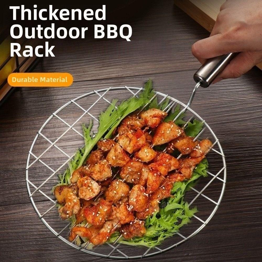 Stainless Steel BBQ Grill Net Non Stick Round Shape Cooking Rack With Handle Multi Functional Wire Roaster Camping Picnic