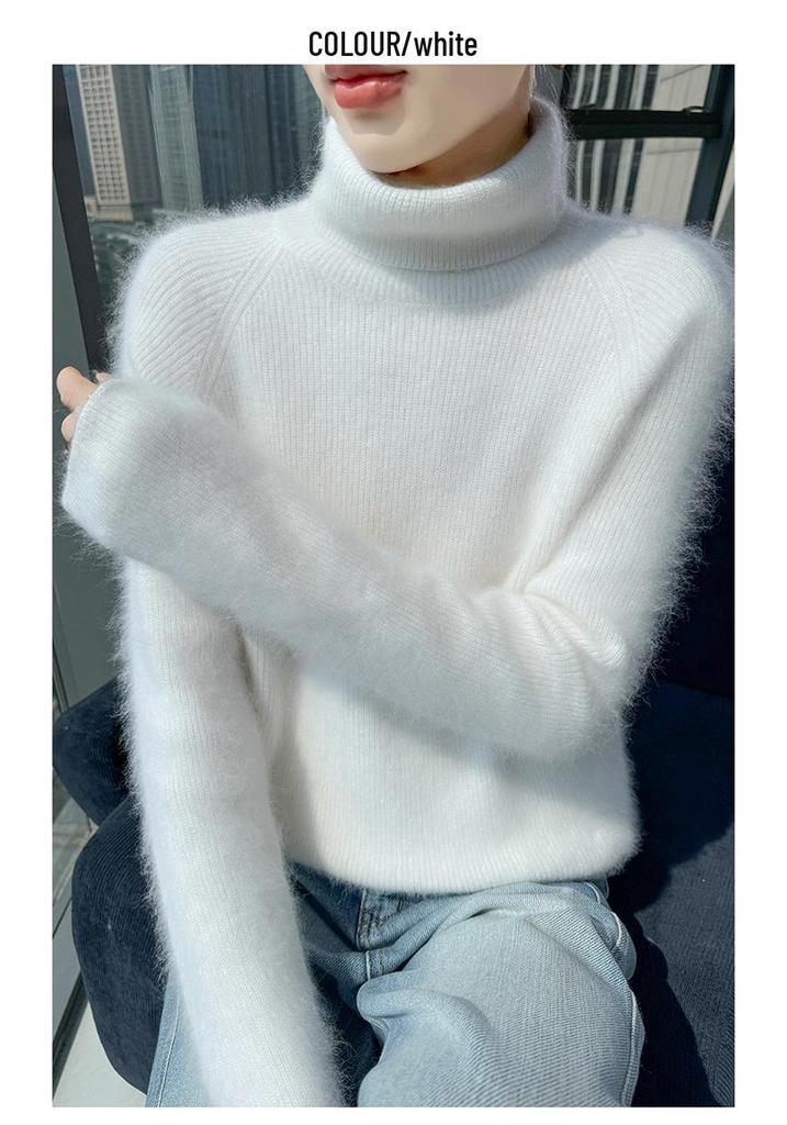 Lekasha 100% Mink Cashmere High Neck Knit Sweater - Versatile Solid Color for Autumn/Winter