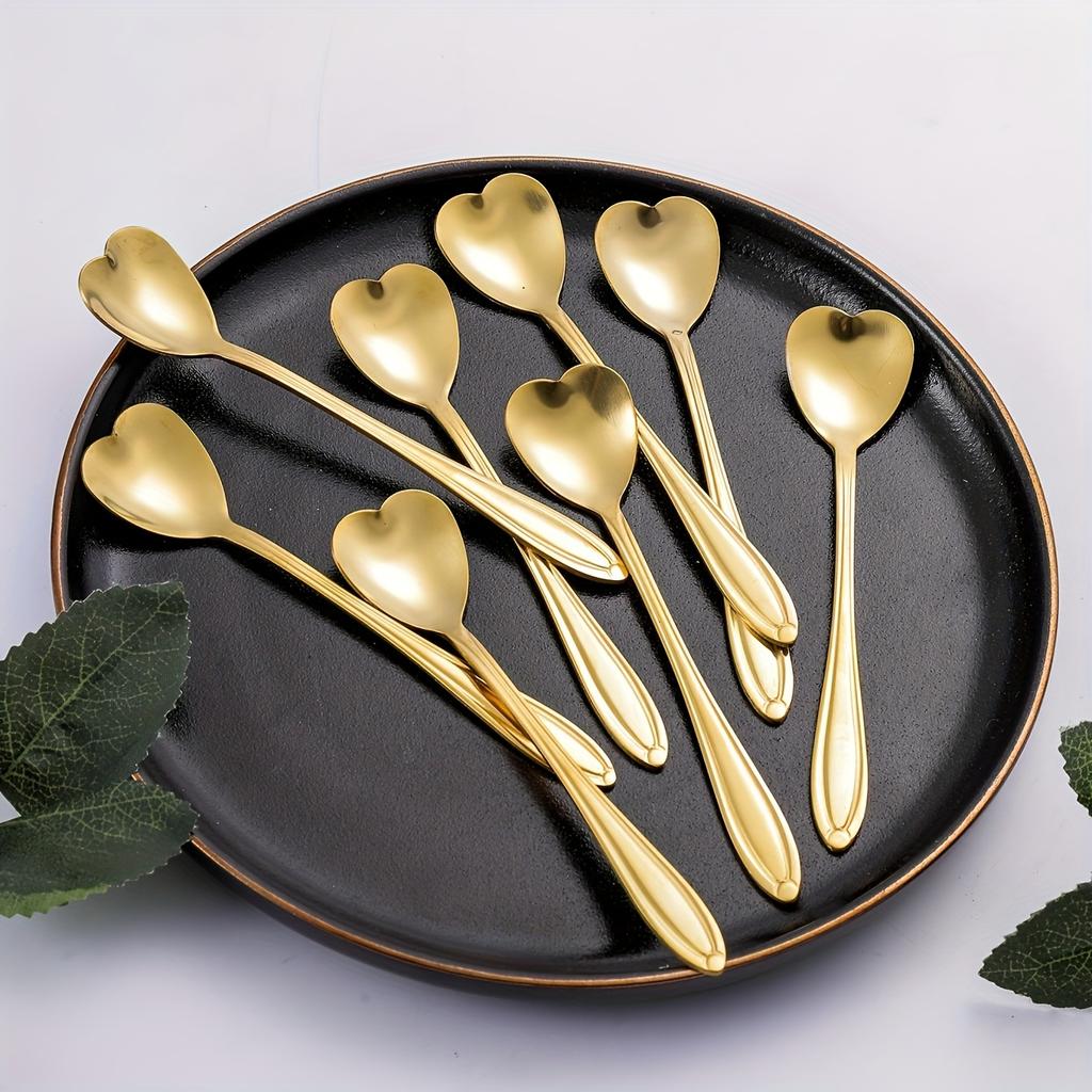 8/16pcs Heart-shaped Dessert Coffee Spoon Set Stainless Steel Mixing Spoons Spoon for Home Restaurant Kitchen Supplies Tools