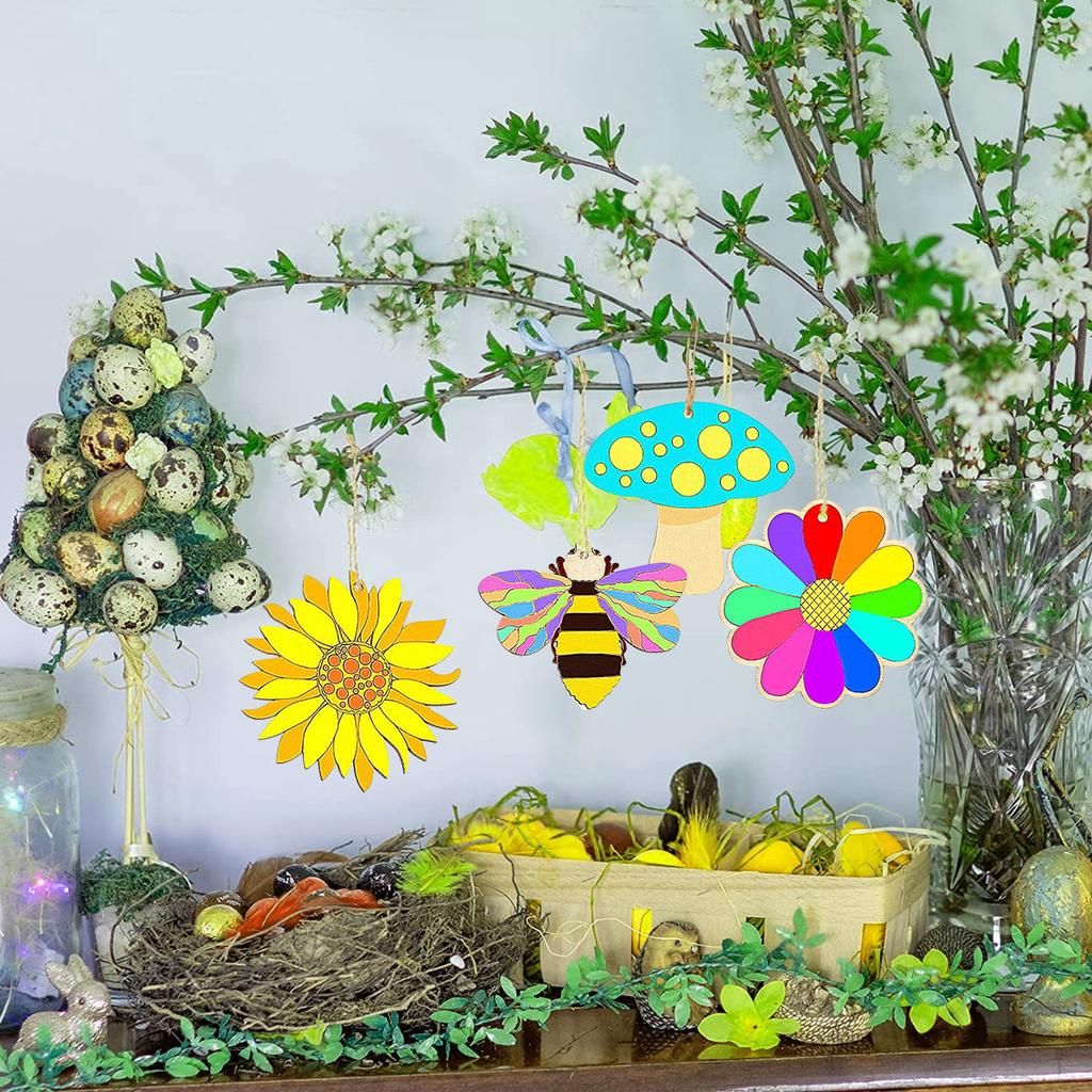 80pcs Unfinished Cutouts 8 Styles Paint Crafts Creativity Development Paint Crafts Handing Lanyards Painting Craft Wooden Decor