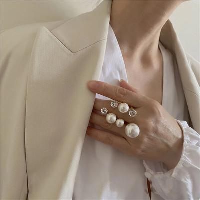 Oversize for Women Rhinestone Shiny Crystal Multi Pearl Rings Open Rings Irregular Finger Rings