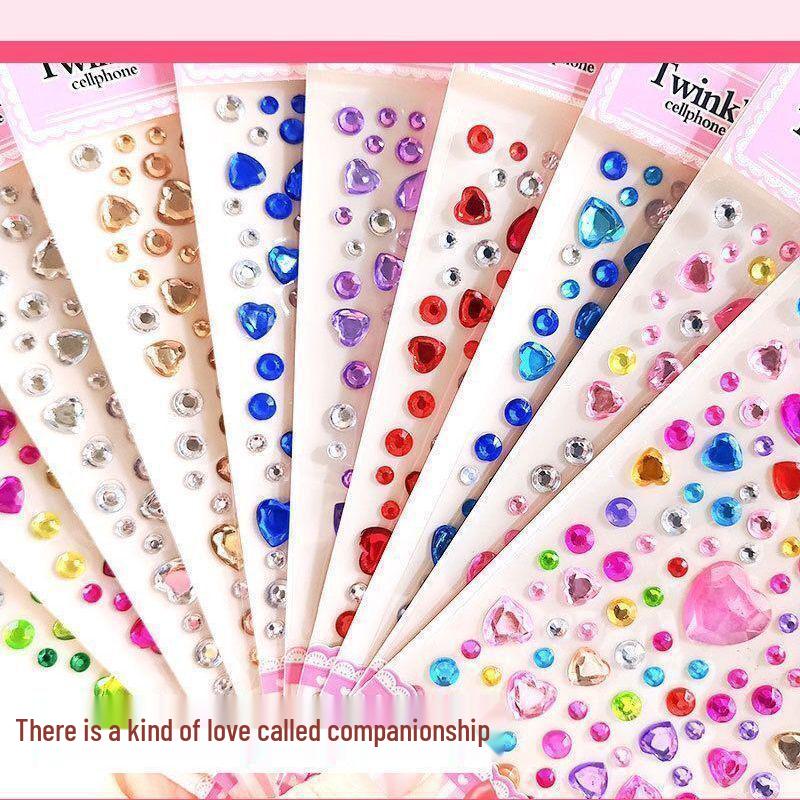 Children's Gem Stickers: DIY Shiny Diamond & Cartoon Princess Crystal Hearts