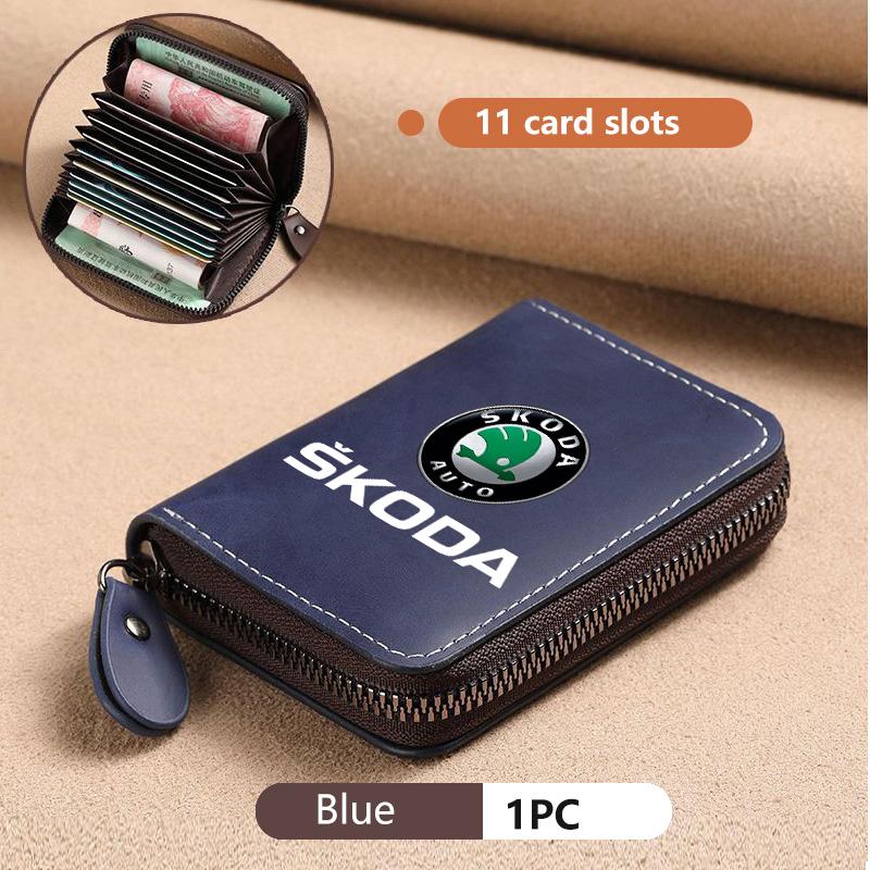 For Skoda Car Leather Wallet Motor ID Credit Card Ticket Storage Bag Octavia Superb RAPID FABIA KAMIQ KAROQ KODIAQ YETI kybf34