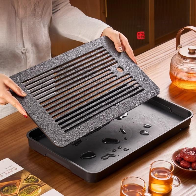 Artificial Stone Tea Tray Chinese Hollow Stripes Design Water Storage Trays Home Living Room Small Kung Fu Dry Tea Tray