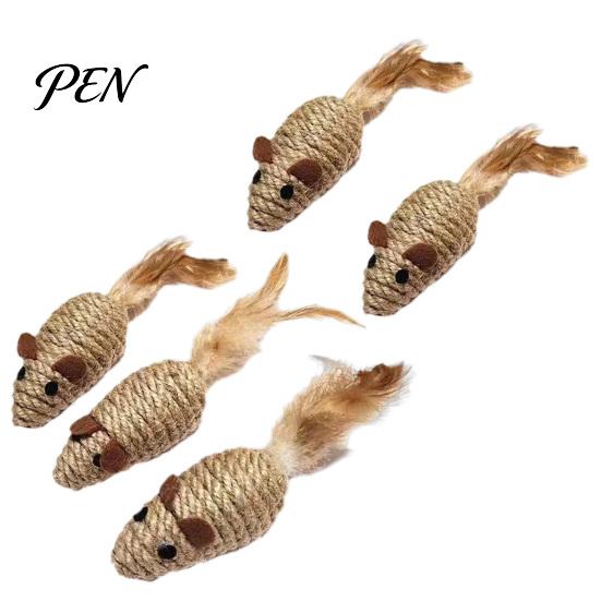 Aggressive Chewing Toys for Cats Colorful Mouse Cat Toys, Jute Rope Chew Feather Mice Realistic Tail Toy Kitten Teeth Cleaning Indoor Exercise