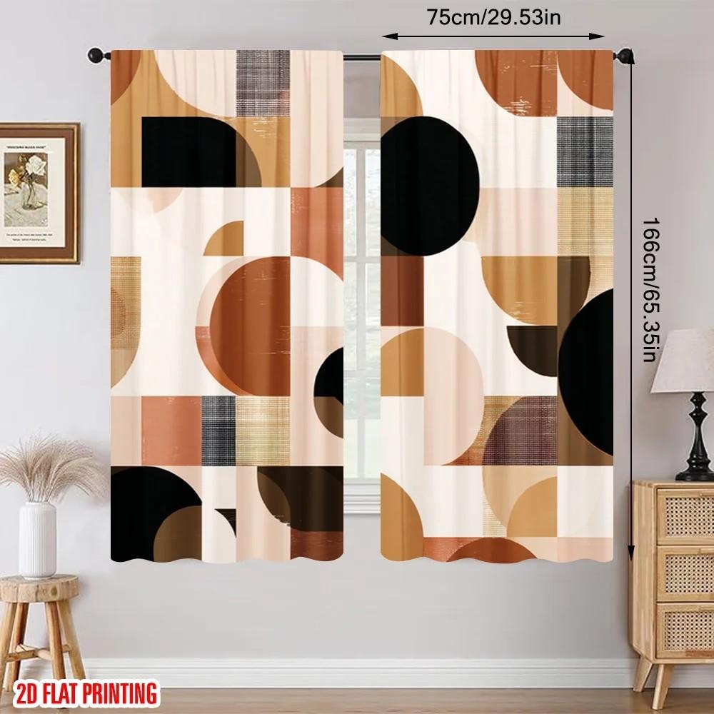 Set Of 2 Modern Geometric Block Print Curtains Design Polyester Living Room Holiday Window Decor Home Ro Curtain Darkening Ideal For Sitting