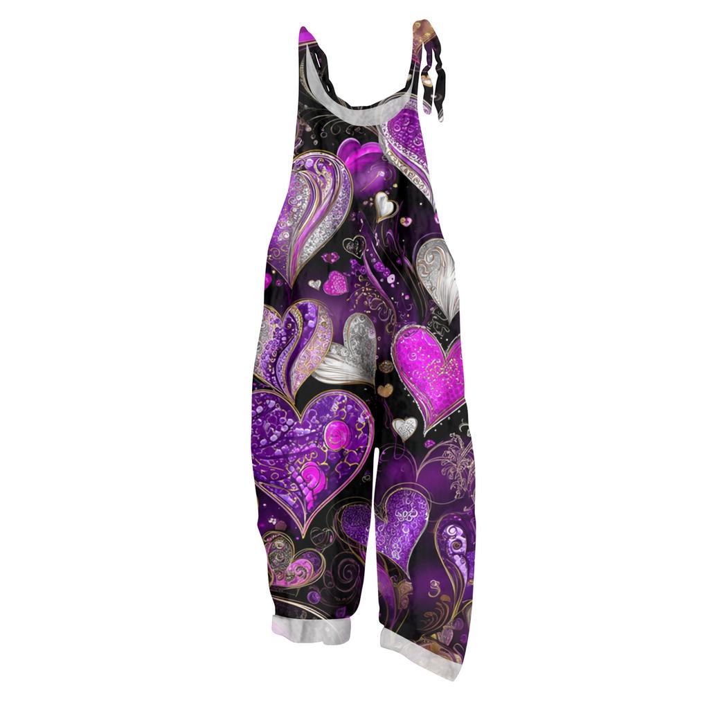 Women's Jumpsuit  Print Casual Loose Vintage Shoulder Strap Cotton Linen