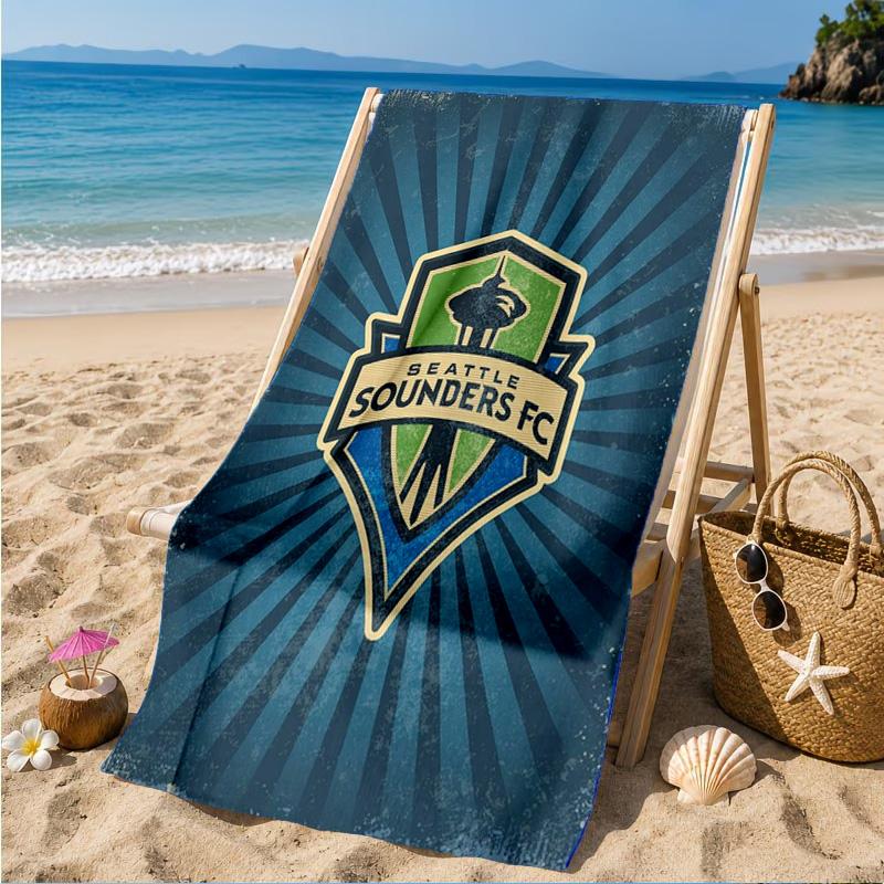Sea-ttle Fc Logo Printed Microfiber Beach Towel, Soft And Absorbent, Quick-Dry, Ideal for Summer Travel, Beach Essential, Swimming Pool