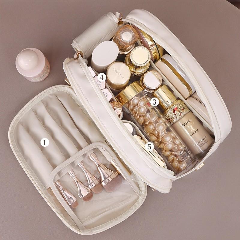 French Charm Multilayer Makeup Bag With Waterproof Pu Material For Travel And Daily Use