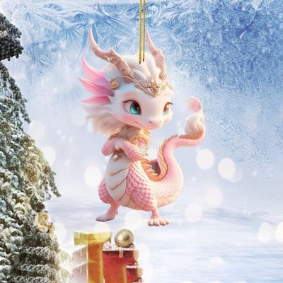 Christmas Tree Ornament Acrylic Pendant with Lanyard Easy To Hang 2D Cartoon Dragon Pendant Car Mirror Decoration