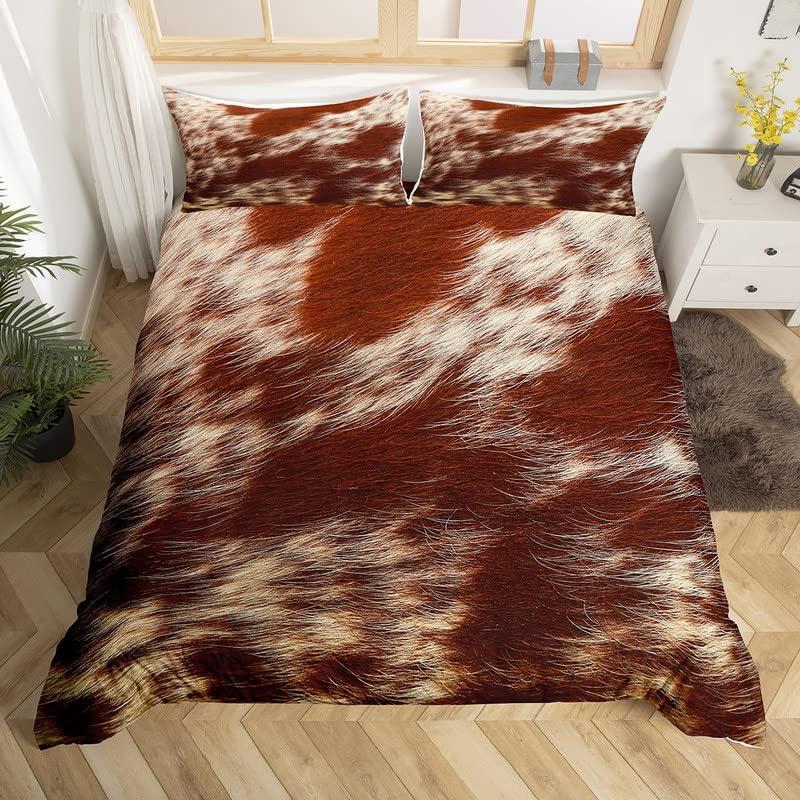 Cowhide Duvet Cover Queen Microfiber Western Farmhouse Animal Skin Fur Bedding Set 2/3pcs For Kids Teen Cattle Cow Quilt Cover