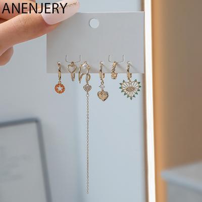 Zircon Love Heart Star Long Chain Tassel 6-piece Earrings Set For Women Party Jewelry Wholesale