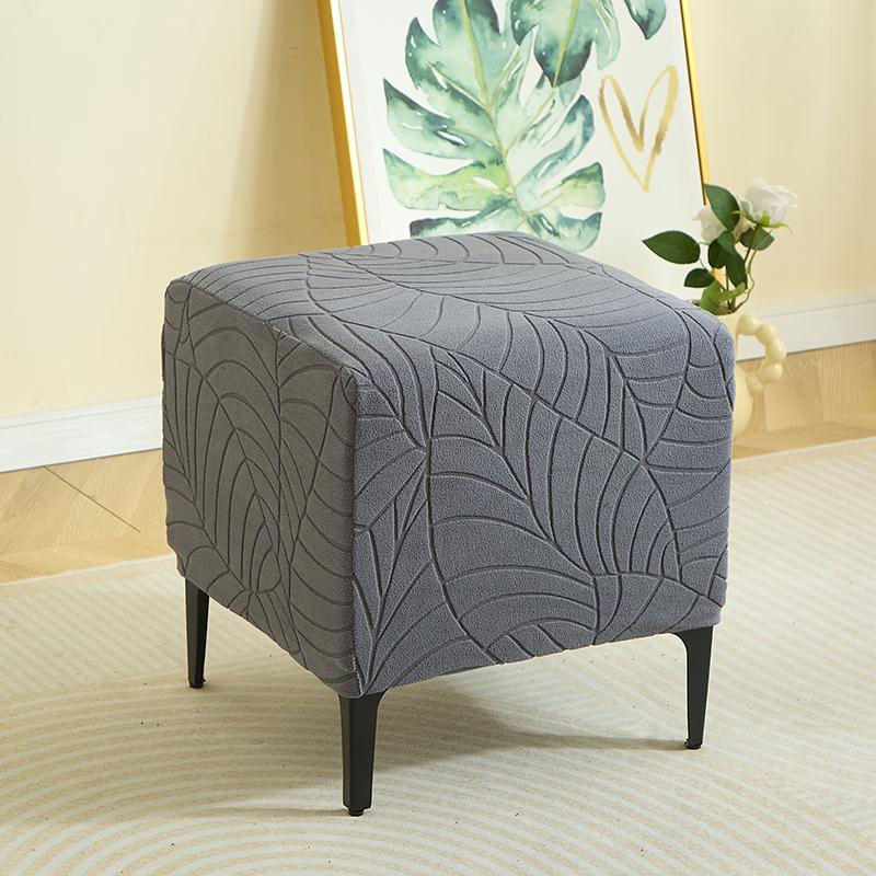 Jacquard Square Ottoman Stool Cover Solid Color Elastic Footrest Slipcover All-inclusive Anti-dirt Footstool Cover for Bedroom