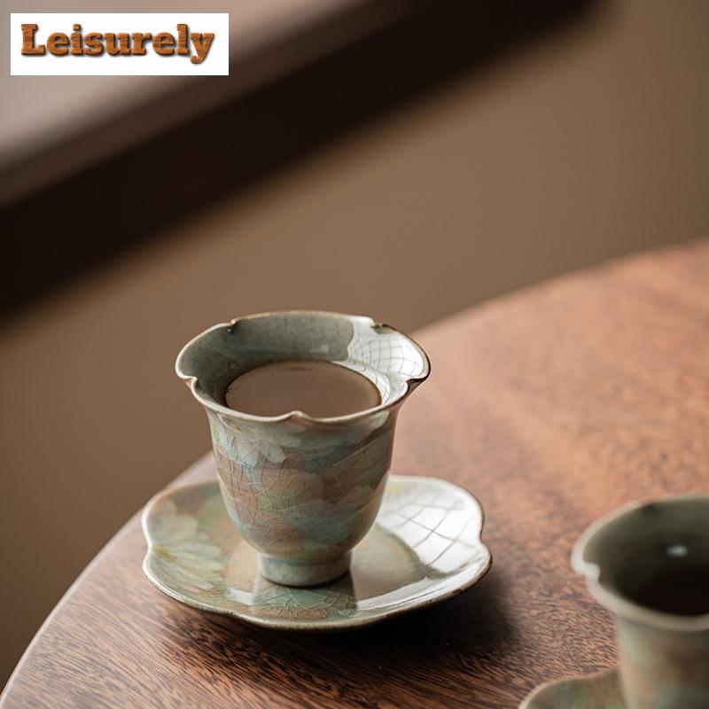 2pc/lot Hand Drawn Daisy Petal Coasters Ice Crack Glaze Non-slip Coasters Cups Saucer Anti-scald Placemats Base Tea Services