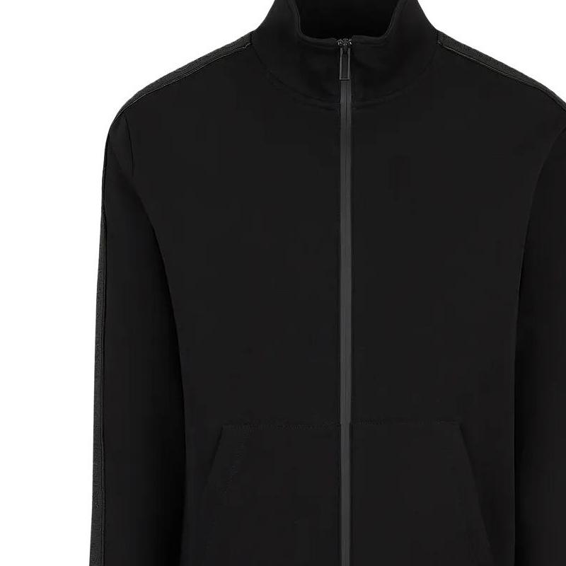 Emporio Armani Solid Color Reversible Plain Knit Logo Full Zip Long Sleeve Jacket Men jackets Black 3R1MBA1-JHSZ1-0999