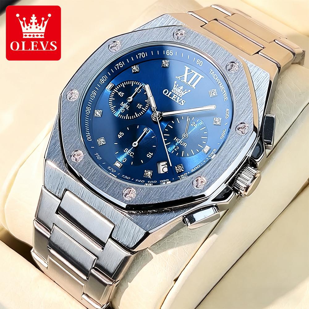 OLEVS Men's Watches Classic Luxury Top Brand Fine Steel Original Quartz Wristwatch for Man Waterproof Luminous Date Chronograph