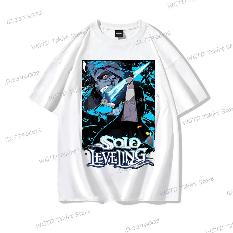 Anime Solo Leveling T Shirt Vintage Sung Jin Woo T-shirts Men Women Cotton Streetwear Short Sleeve Manga Solo Leveling Tops Tees