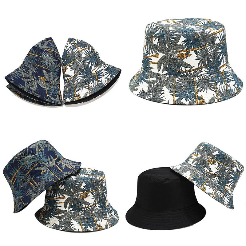 Modny Dwustronny Karykaturowy Graffiti Kapelusz Bucket Hat Podróżna Czapka Przeciwsłoneczna Mężczyźni Kobiety Nowy Dwustronny Kapelusz Rybacki z Drzewem Bananowym