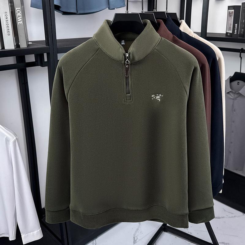 Men's Half-Zip Oatmeal Fleece Wool Hoodie, Autumn/Winter, Stand Collar, Fashionable & Versatile Long Sleeve