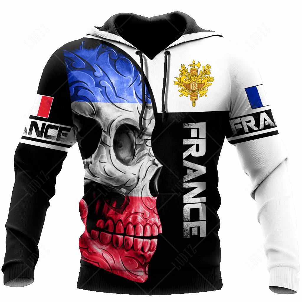 France Hoodies Men's Hoodie 3D Print France Flag Tops Autumn Long Sleeve Streetwear Designer Hooded Hoodie For Men Clothing
