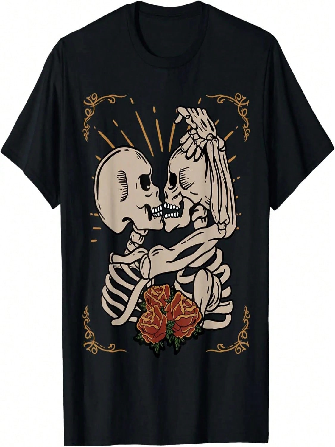 The Lovers Tarot Card Gothic Rose Goth Skeleton T-Shirt S разноцветный