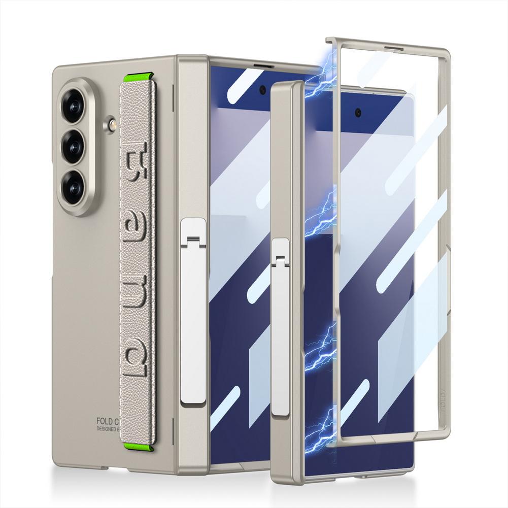 Magnetic Hinge Folding Stand Holder Wrist Strap with Glass Protector Case for Samsung Galaxy Z Fold 7 Fold7 Lens Protect Cover