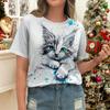 Summer Personalized Fashion Blue Eyed Cute Cat Splashed Ink Print Women's Short Sleeved T-shirt